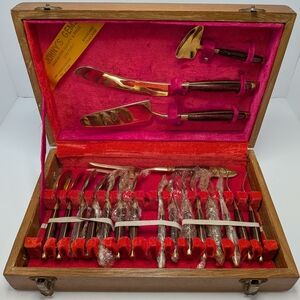 Johnny Gems 19 Piece Brass Utensils Made In Bangkok Thailand Set With Wooden Box